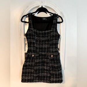 Cider Black and White Checkered Tweed Mini Dress